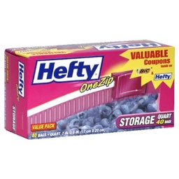 [1900-HF-81219] Hefty One Zip Slider Quart Storage Bags 9/20Ct