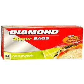 Diamond Zipper Sandwich Bags 12/100Ct