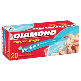 Diamond Zipper Medium Freezer Bags 12/20Ct