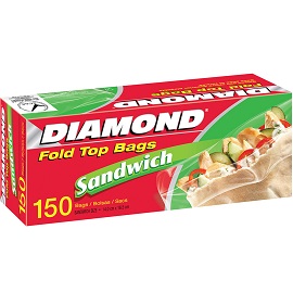Diamond Fold Top Sandwich Bags 12/150Ct