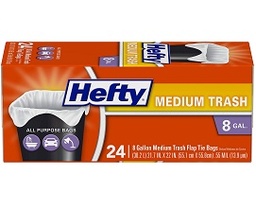 [1900-HF-58015] Hefty Med Flap Tie Trash Bag-Scent Free 8 Gal 12/24Ct