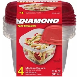 [1900-RD-16967] Diamond Medium Square Container 6x4Pk/32Oz